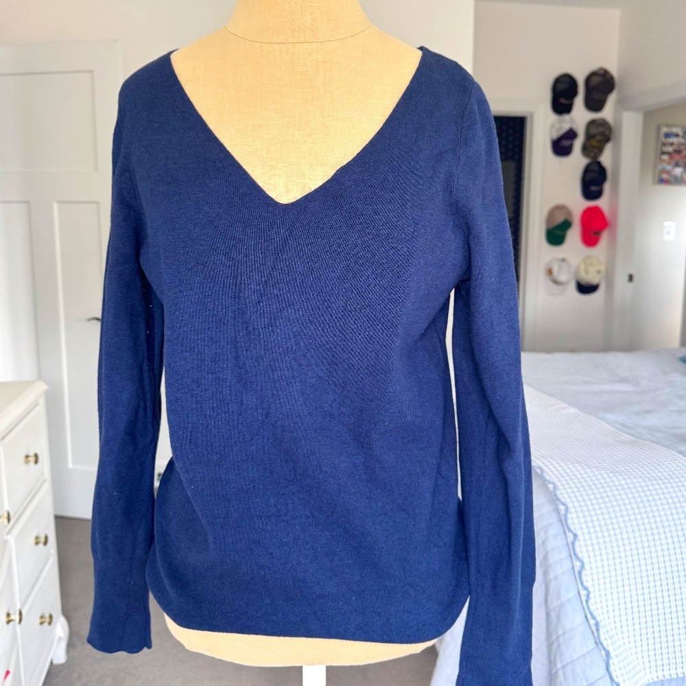 Banana Republic Navy V-Neck Cotton Blend Sweater Long Sleeve Size S
